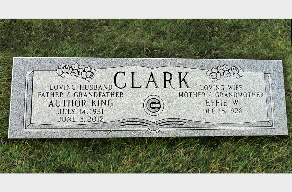 Grey granite companion marker with book panel and Cubs logo