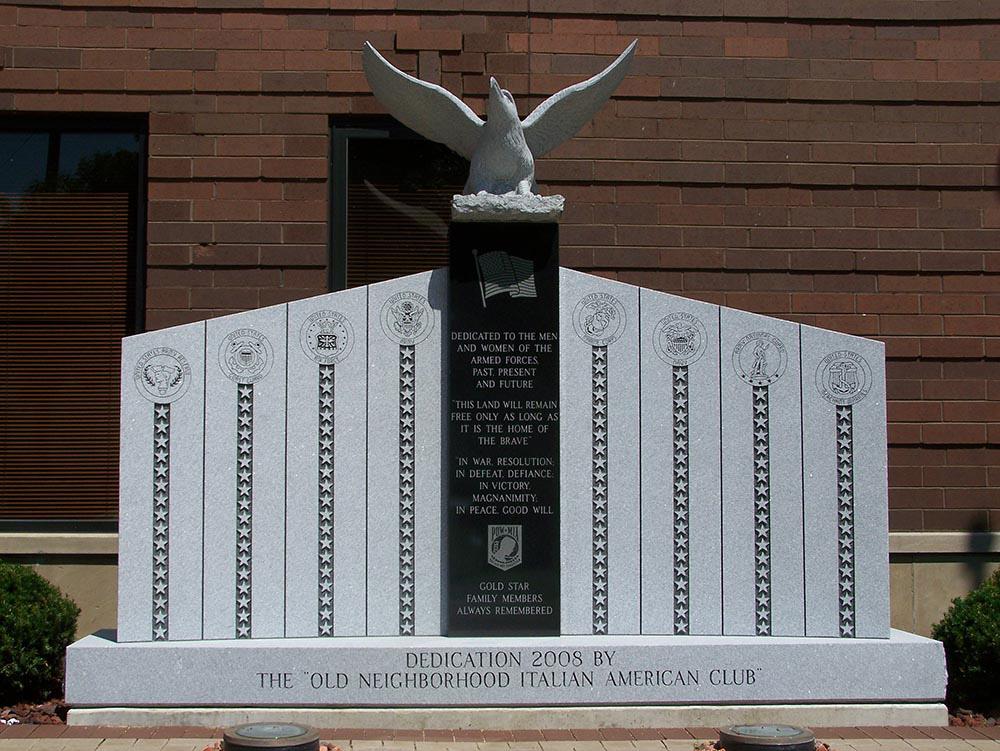 Upright stone and granite monument for Italian American Club Memorial