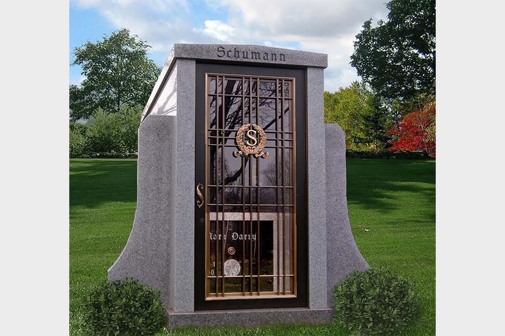 Front view of single crypt private mausoleum
