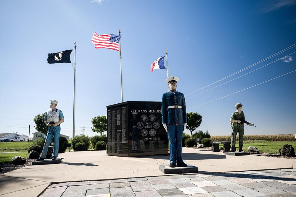 Monona IA Veterans Memorial, low-angle shot