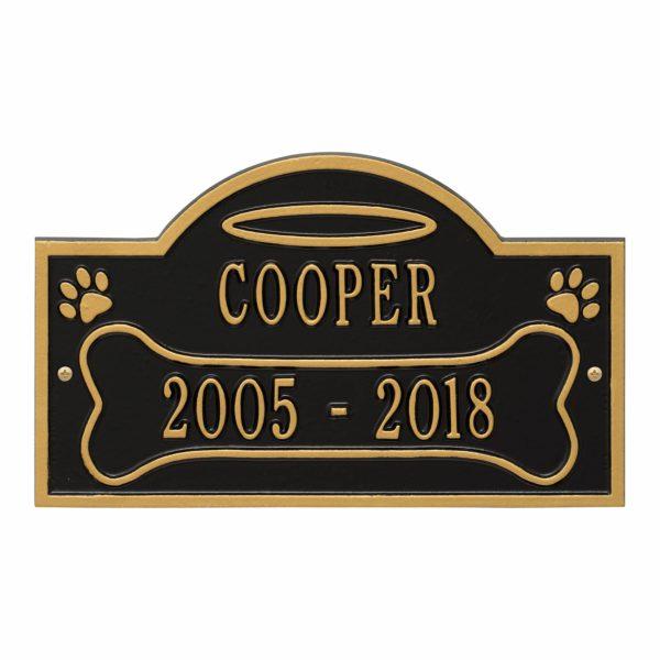Ground Black and Gold plaque finish with image of two pet paws and dates
