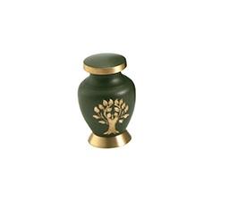 Small dark green urn with bronze and green lid