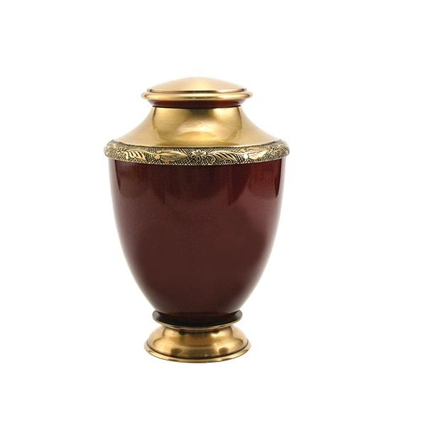 Large auburn urn with bronze lid