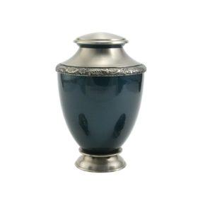 Medium size dark teal urn with silver lid
