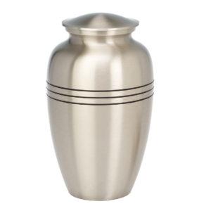Large silver urn with three engraved ridges and lid