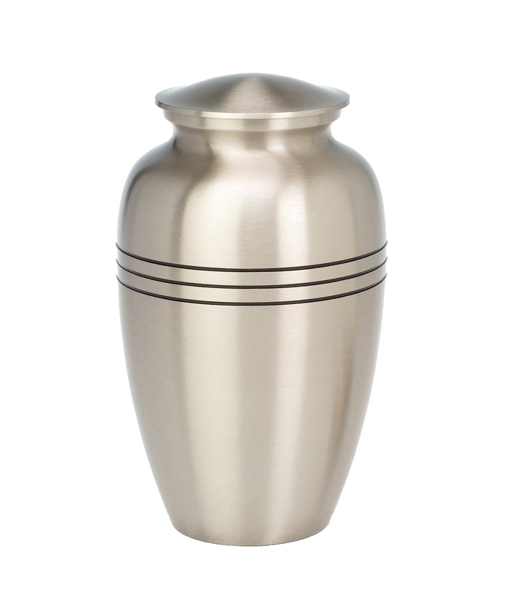 Large silver urn with three engraved ridges and lid