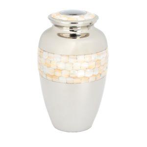 Large white pearl polished urn with lid